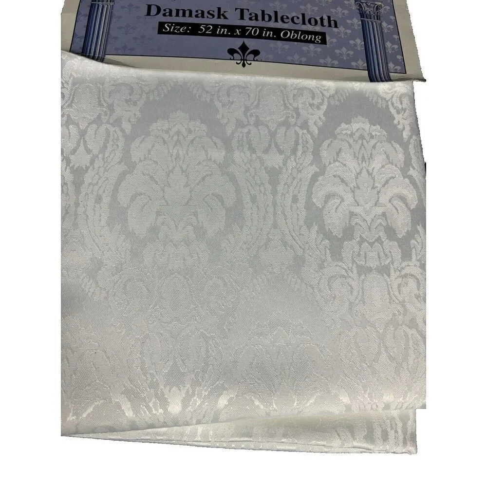 Brand New Elegant Settings Damask Tablecloth White Floral Oblong 52
